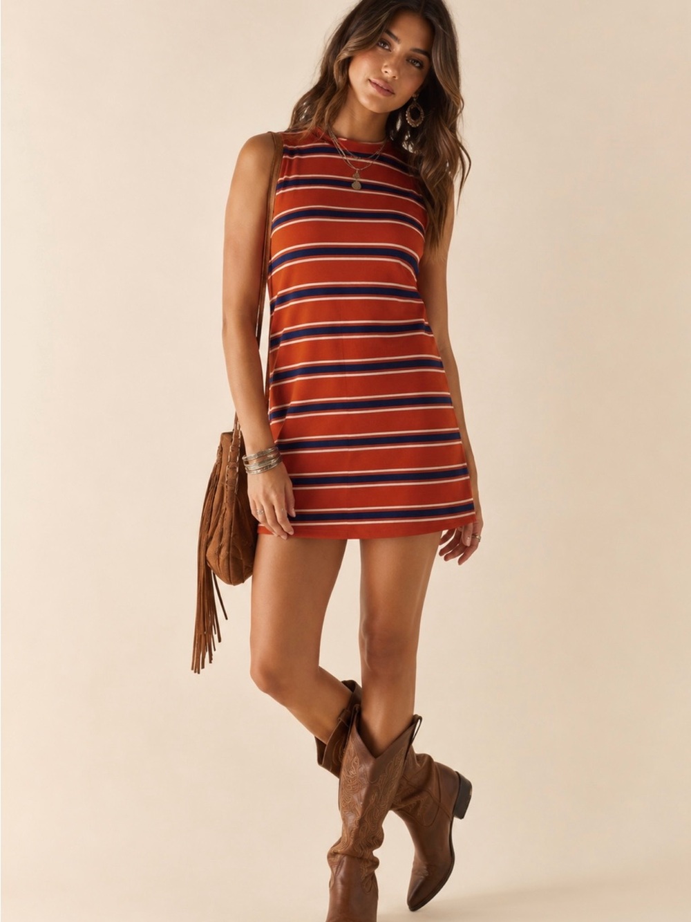 NWT Anthropologie Cooperative Striped Keyhole Back Shift Mini Dress Retro 70s